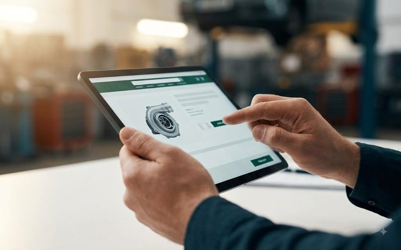 Buying a turbocharger online on a tablet
